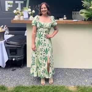 & Other Stories Cream Maxi Dress with Green Tropical Print and Puff Sleeves